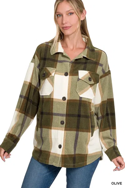 Truedames Oversized Plaid Fleece Shacket In Green