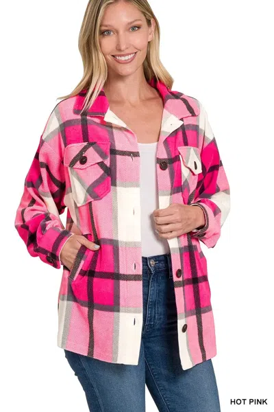 Truedames Oversized Plaid Fleece Shacket In Multi