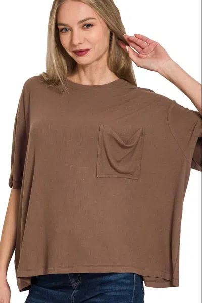Truedames Oversized Ribbed Round Neck Short Sleeve Tee In Brown