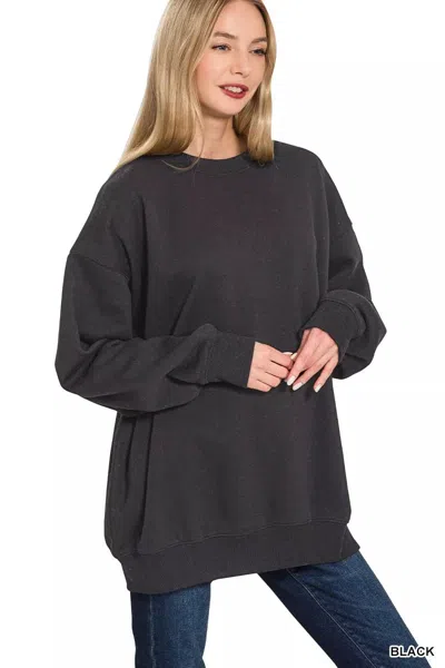 Truedames Oversized Round Neck Fleece Tunic Sweatshirt In Black