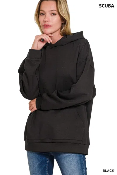 Truedames Oversized Scuba Hoodie With Kangaroo Pocket In Black