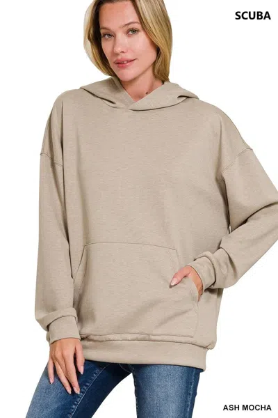 Truedames Oversized Scuba Hoodie With Kangaroo Pocket In Brown