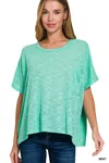 Truedames Oversized Slub Hacci Top With Pocket In Green