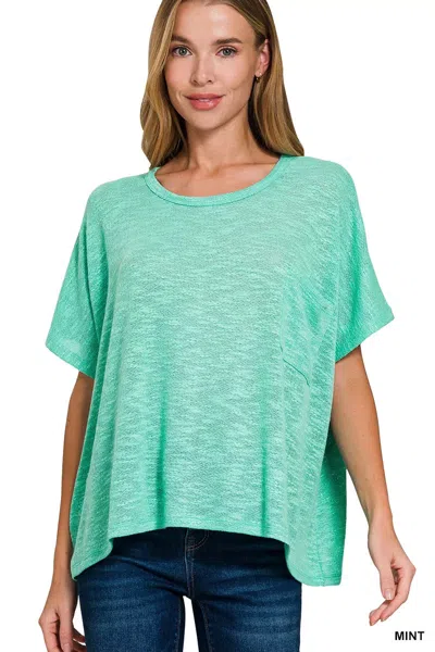 Truedames Oversized Slub Hacci Top With Pocket In Green