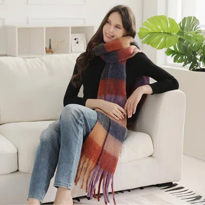 Truedames Oversized Soft Fringe Plaid Oblog Winter Scarf In Multi
