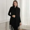 Truedames Oversized Solid Color Long Fringed Oblong Winter Scarf In Black