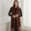 Truedames Oversized Solid Color Long Fringed Oblong Winter Scarf In Brown