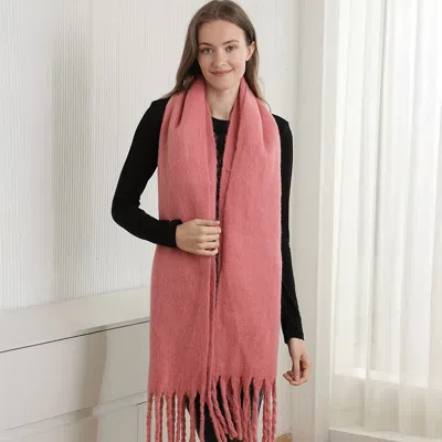 Truedames Oversized Solid Color Long Fringed Oblong Winter Scarf In Pink
