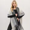 Truedames Oversized Solid Colorblock Soft Brushed Knit Fringe Scarf In Black