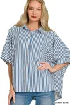 Truedames Oversized Stripe Button Down Shirt In Blue
