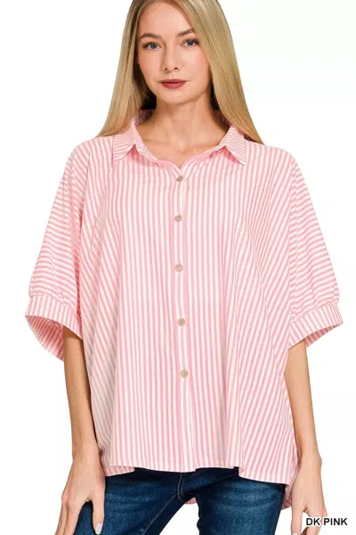 Truedames Oversized Stripe Button Down Shirt In Multi