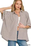 Truedames Oversized Stripe Button Down Shirt In White