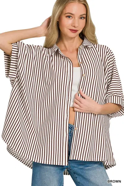 Truedames Oversized Stripe Button Down Shirt In White