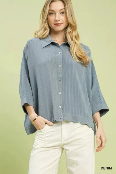 Truedames Oversized Striped Button-down Shirt In Blue