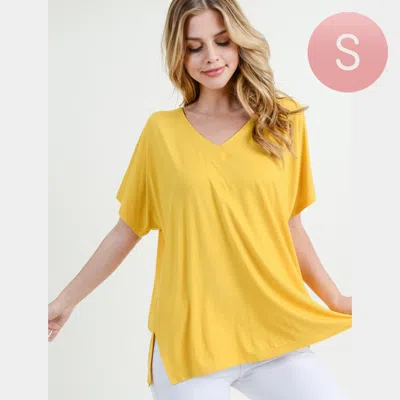Truedames Oversized V Neck Short Sleeve Top In Yellow