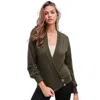 Truedames Overwrap Front Button Detail Long Sleeve Knit Top In Green