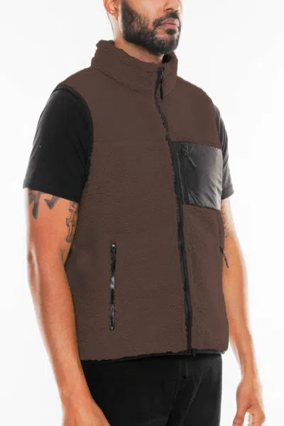 Truedames Padded Sherpa Fleece Vest In Brown