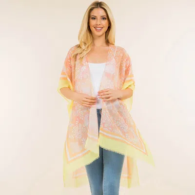 Truedames Paisley Border Pattern Open Front Kimono Poncho In Animal Print