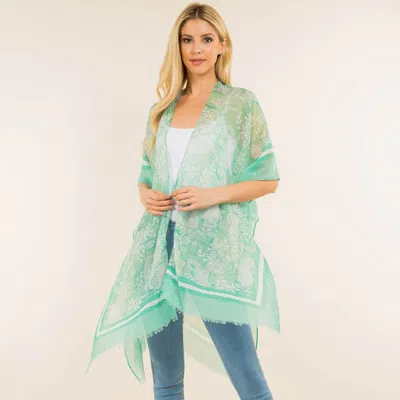 Truedames Paisley Border Pattern Open Front Kimono Poncho In Multi