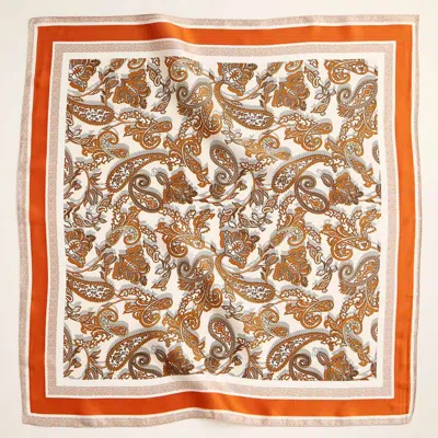 Truedames Paisley Floral Printed Square Silky Satin Scarf In Brown