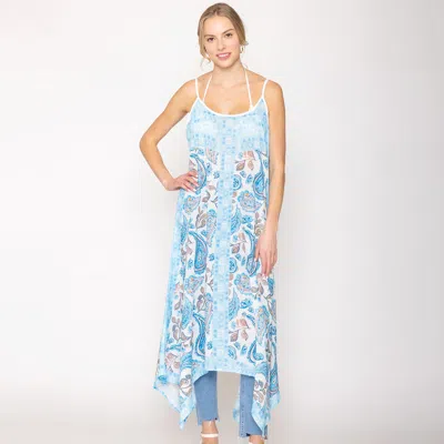 Truedames Paisley Flower Leaf Pattern Printed Flowy Long Dress 19.7" X 45.3" In Blue