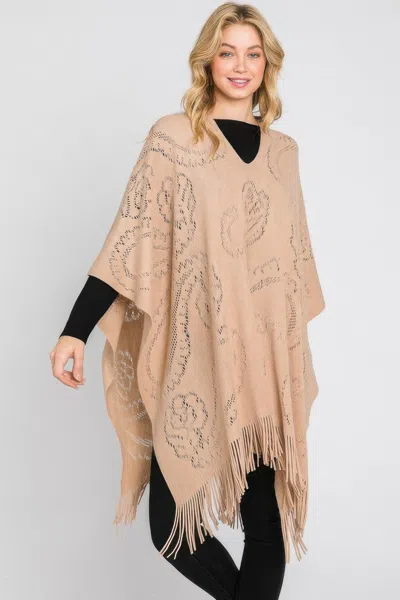Truedames Paisley Pattern Fringe Poncho In Beige