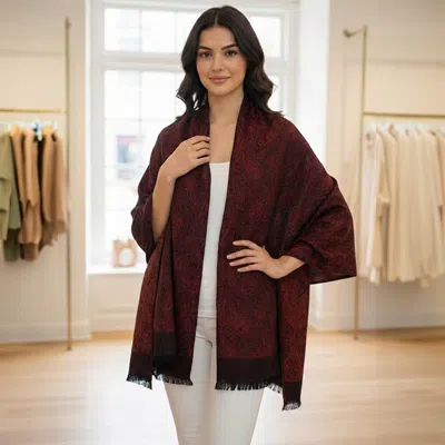 Truedames Paisley Pattern Pashmina Feel Draped Wrap Scarf In Red
