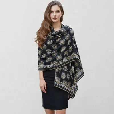 Truedames Paisley Pattern Printed Oblong Silky Satin Scarf Shawl In Black