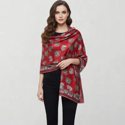 Truedames Paisley Pattern Printed Oblong Silky Satin Scarf Shawl In Red