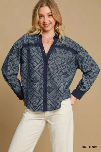 Truedames Paisley Print Denim Shirt Jacket In Blue