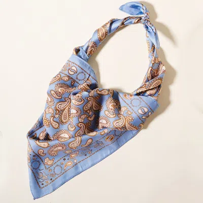 Truedames Paisley Printed Square Silky Satin Scarf In Blue
