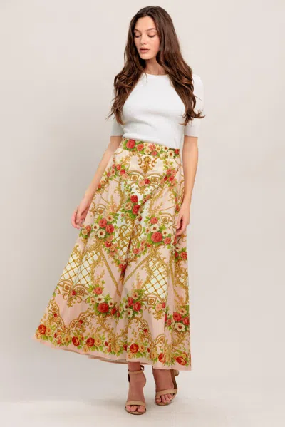 Truedames Palace Rose Statement Woven Circle Midi Skirt In Neutral