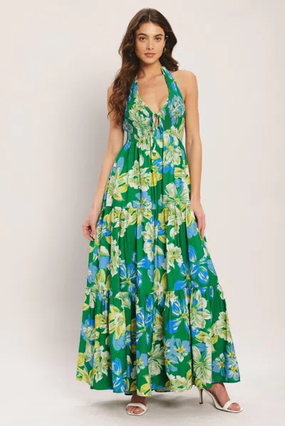Truedames Palm Shore Bloom Woven Maxi Dress In Green