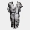 Truedames Palm Tree Accented Tassel Cover Up Kimono Poncho In Black