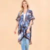 Truedames Palm Tree Leaf Pattern Open Front Kimono Poncho Wrap In Black
