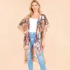 Truedames Palm Tree Leaf Pattern Open Front Kimono Poncho Wrap In Multi
