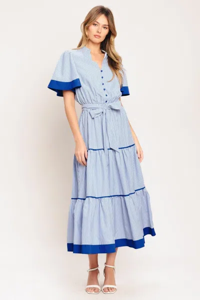 Truedames Paris Morning Blue Woven Midi Dress In Multi