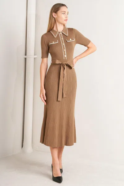 Truedames Parisian Inspired Style Sweater Knit Midi Dress In Brown