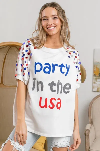 Truedames Party In The Usa Spangle Puff Sleeves Top In White