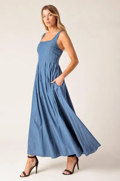 Truedames Passiflora Indigo Denim Midi Dress In Blue