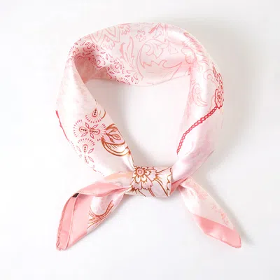 Truedames Pastel Floral Patchwork Printed Square Silky Satin Scarf In Pink