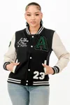 Truedames Patch Varsity Bomber Jacket In Black