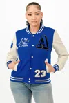 Truedames Patch Varsity Bomber Jacket In Blue