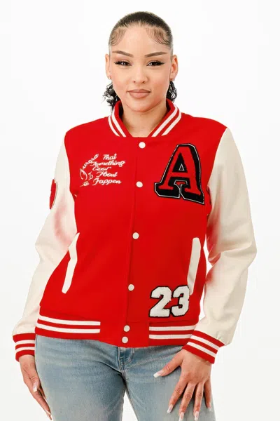 Truedames Patch Varsity Bomber Jacket In Red
