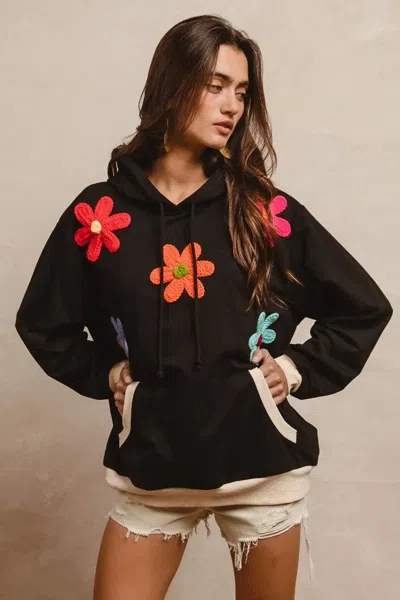 Truedames Patched Hoodie Top In Black