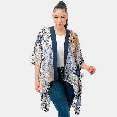 Truedames Patchwork Floral Print Kimono Poncho In Blue