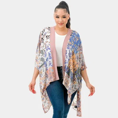Truedames Patchwork Floral Print Kimono Poncho In Pink