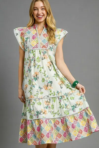 Truedames Patchwork Garden Midi Dress In Multi