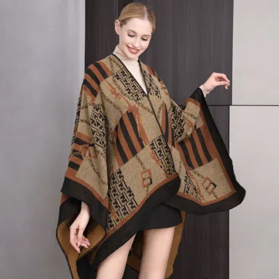 Truedames Patterned Border Ruana Poncho In Multi