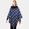 Truedames Patterned Faux Fur Collar Poncho In Multi